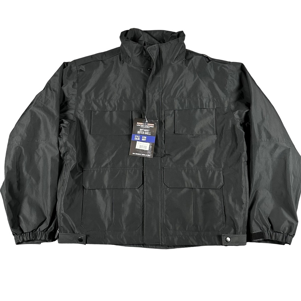 United Uniform Duty Jacket Mens Black Waterproof Windproof Workwear Zip Up 5258